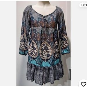 Fire Los Angeles Blue and Black Boho Mini Dress